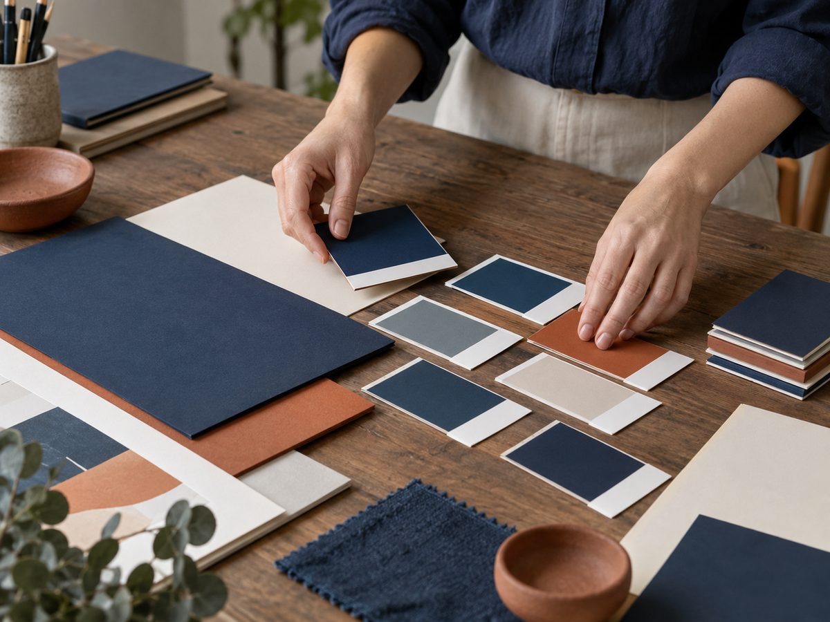 Designer arranging colour swatches