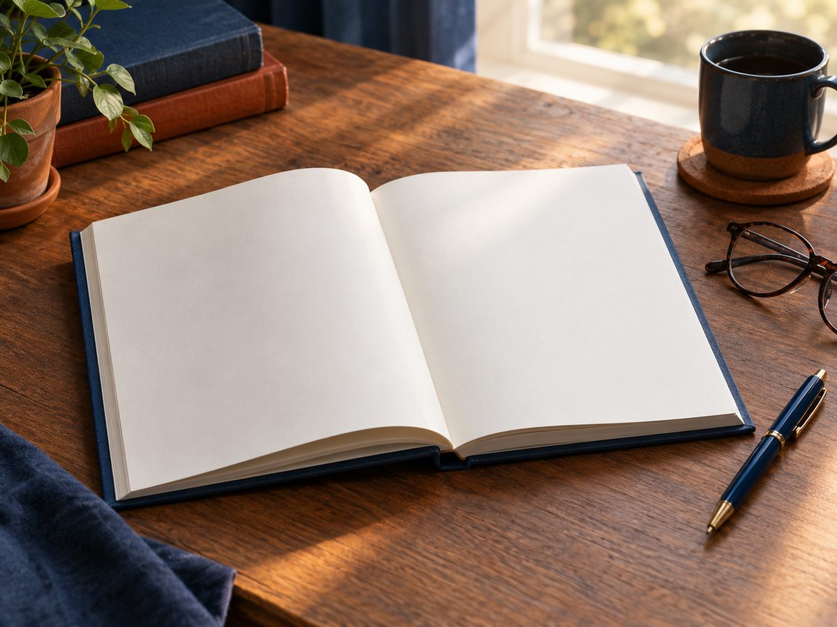 Printed report with blank pages on a desk