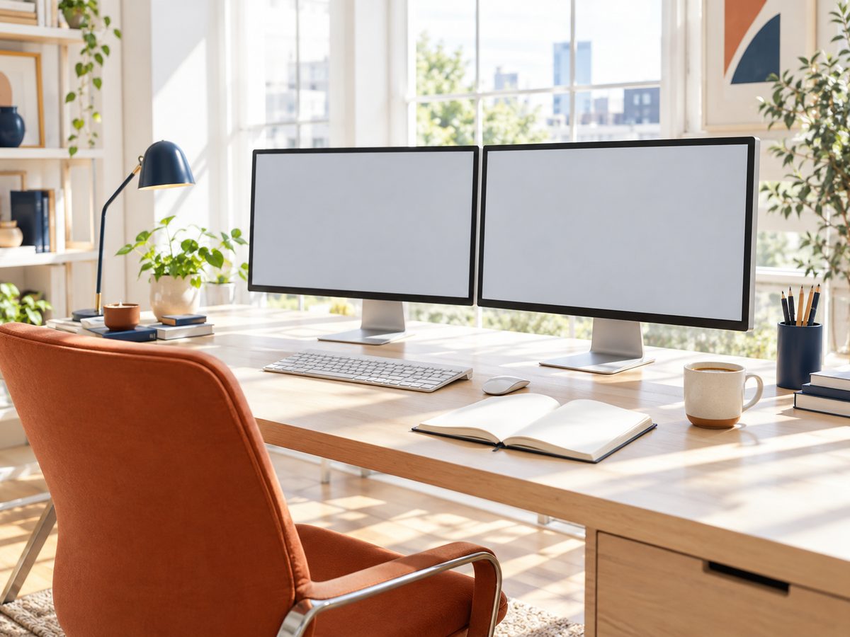 Advertising studio desk with monitors